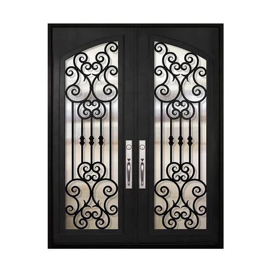 Portes d'entrée résidentielles sur mesure en métal, portes de sécurité, conception d'entrée double porte française en fer forgé