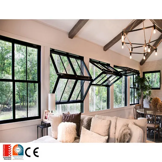 Fenêtres pliantes en aluminium noir, double vitrage, balcon en aluminium, fenêtre pliante verticale avec grille intérieure