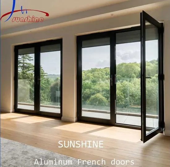 Porte-fenêtre à battants en aluminium gris avec revêtement en poudre et double vitrage