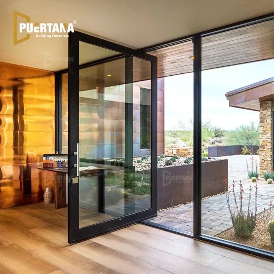Porte-fenêtre pivotante moderne en aluminium à double vitrage pour villa