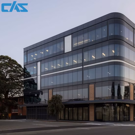 Matériaux de construction : mur-rideau en aluminium unifié, façade à installation rapide en profilés d'aluminium, finition PVDF, verre IG