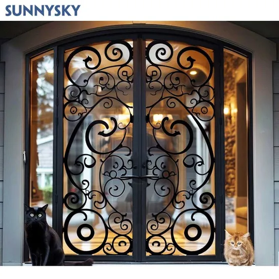 Porte extérieure en fer forgé double, portail en acier, entrée avant personnalisée, arche, entrée principale de villa classique française pour maison