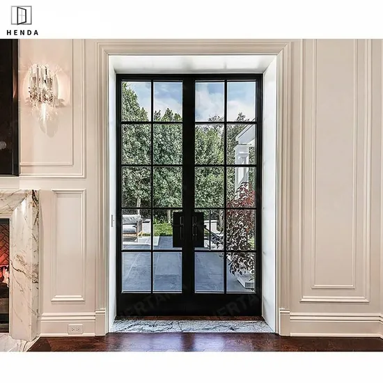 Porte d'entrée en fer forgé simple ou double, modèle d'usine chinoise, pour extérieur, intérieur, français, patio, balcon, sécurité, verre, métal